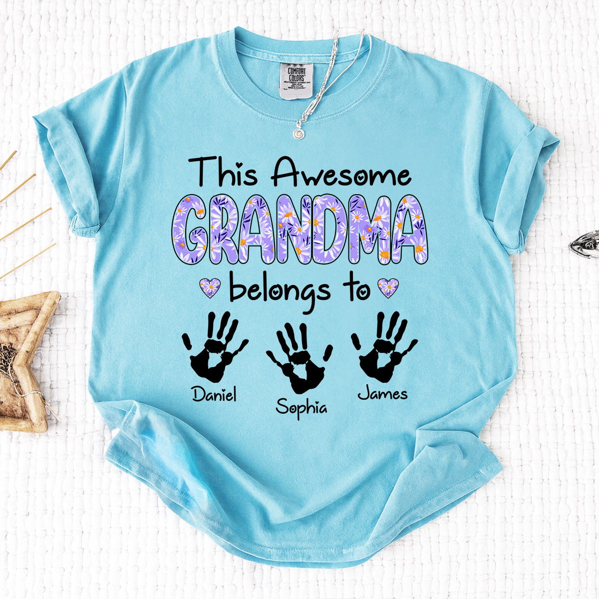 Comfort Colors This Awesome Grandma T Shirt with Handprints, Personalized Family Gift for Grandma