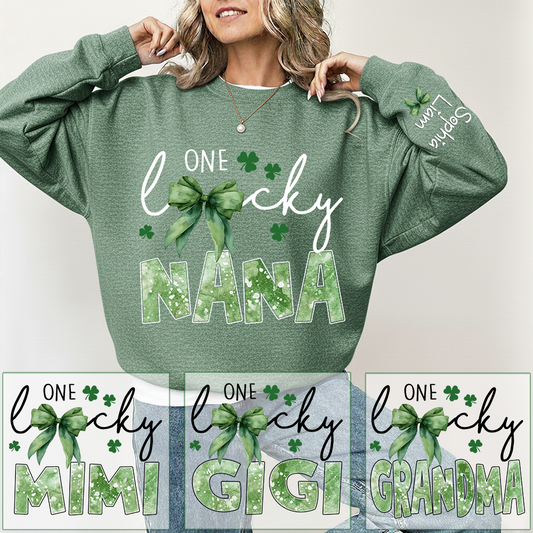 One Lucky Nana Sweatshirt for St Patrick’s Day, Personalized Grandma Shamrock Clover Sweatshirt with Kids Names