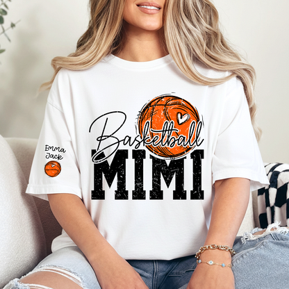 Basketball Mimi T Shirt with Custom Names, Basketball Heart and Hoop Design