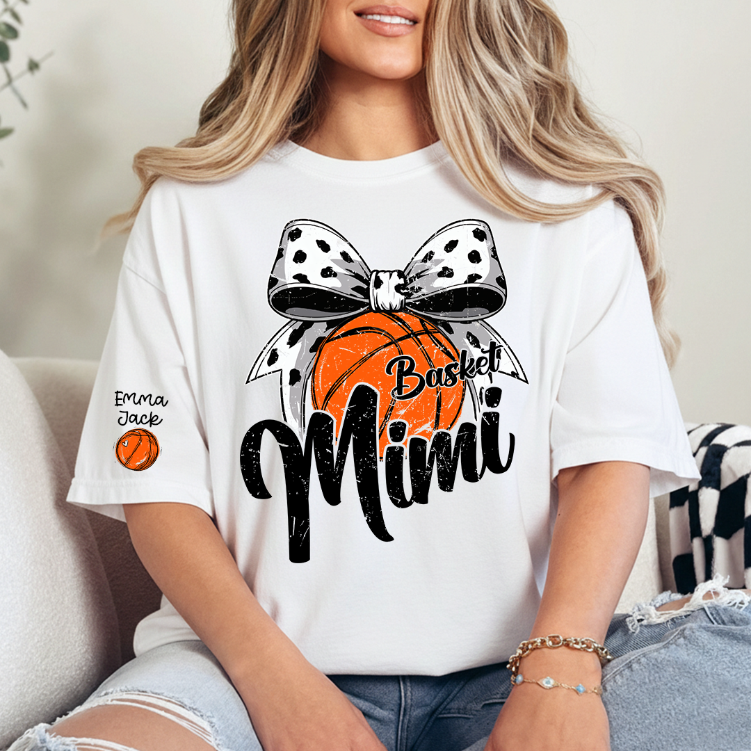 Basketball Mimi Shirt, Custom Names and Bow Design for Proud Sports Grandma