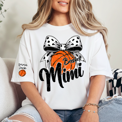 Basketball Mimi Shirt, Custom Names and Bow Design for Proud Sports Grandma