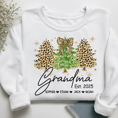 Personalized Grandma Sweatshirt, Christmas Tree Design Holiday Gift for Grandma