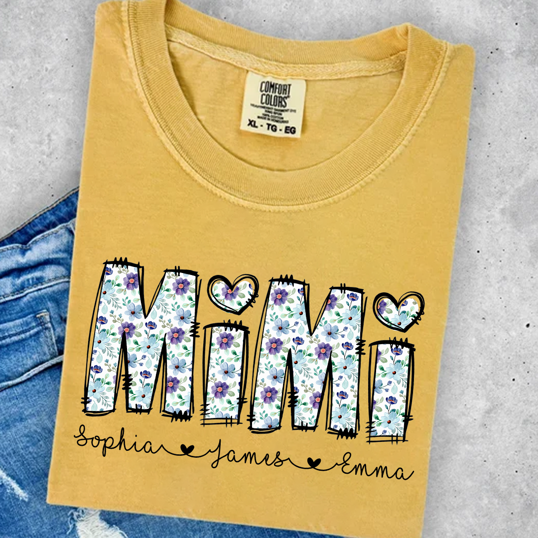 Mimi Shirt with Grandkids' Names – Cute Floral Design for Grandma