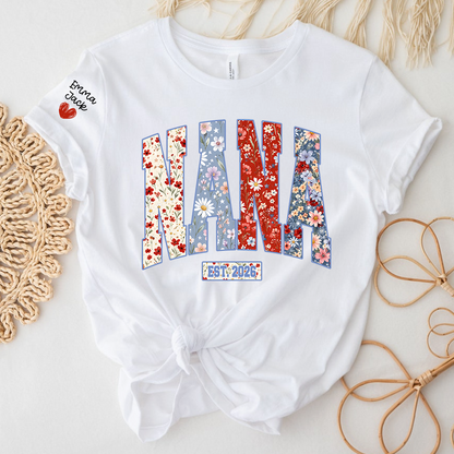 Personalized Nana 4th July Independence Day American, Floral American FlagT-Shirt, Patriotic Gift For Grandma And Kids