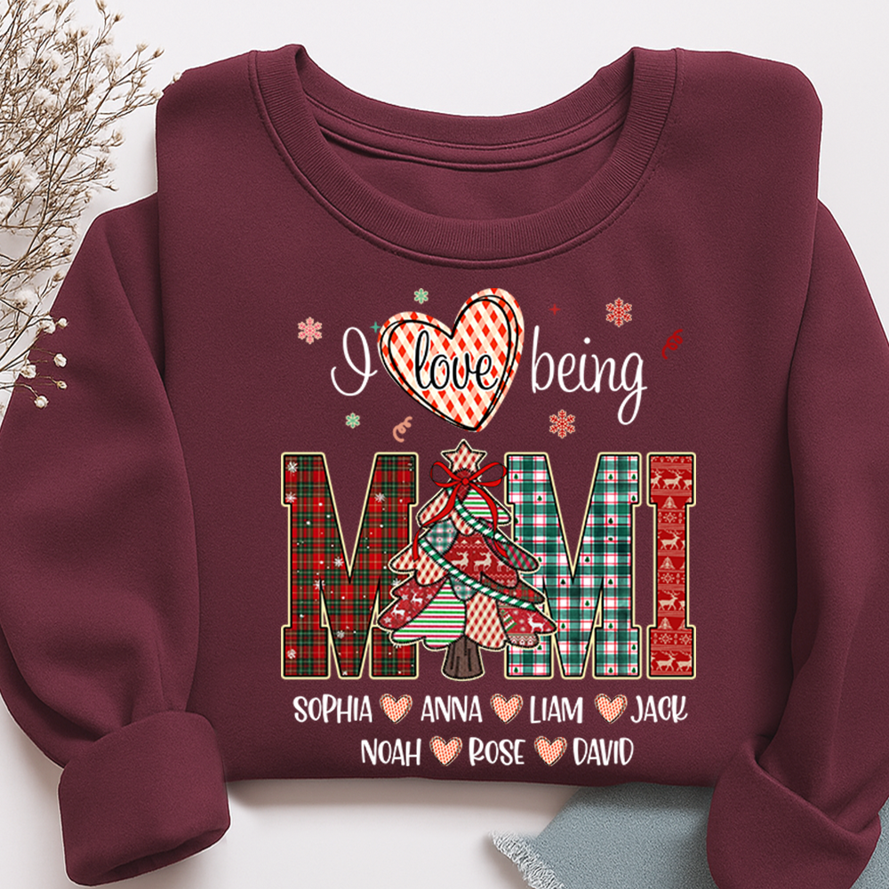 Personalized I Love Being Mimi Christmas Sweatshirt, Customized Gifts for Grandma and Grandchild