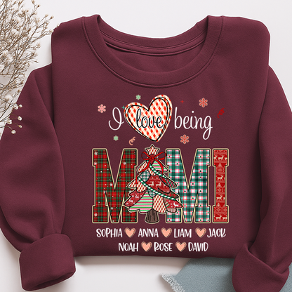 Personalized I Love Being Mimi Christmas Sweatshirt, Customized Gifts for Grandma and Grandchild