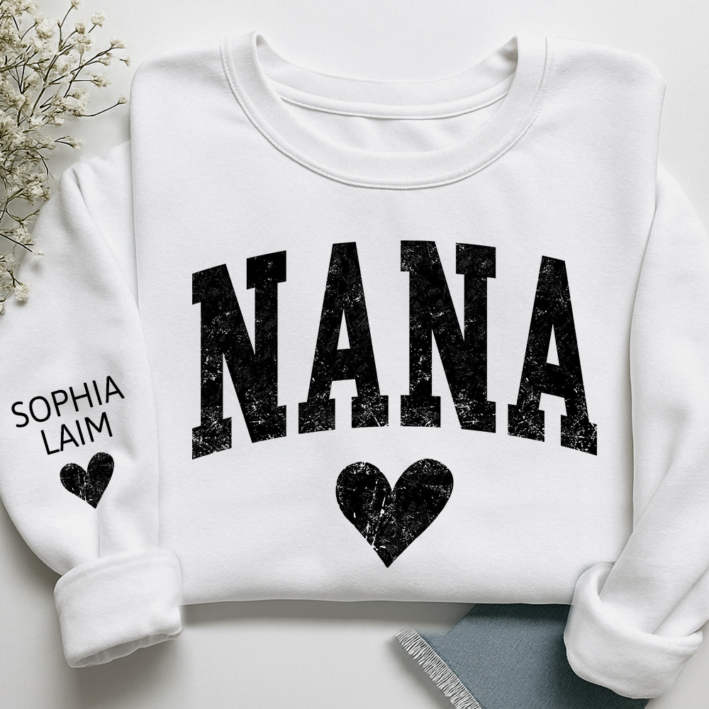 Personalized Nana Sweatshirt, Custom Name Heart Design Gift for Grandma