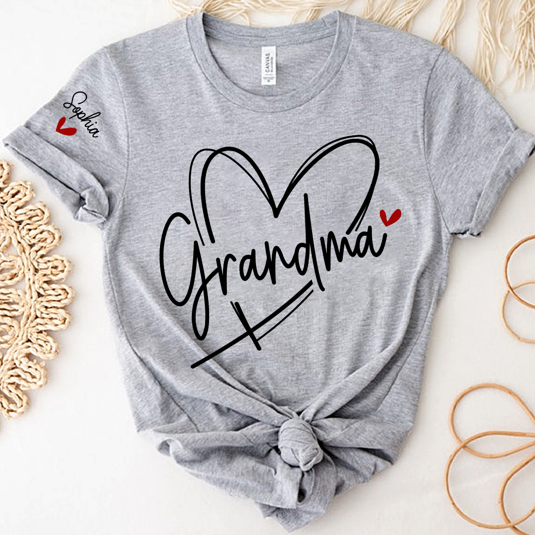 Grandma And Grandkids Heart Tshirt Personalized Family Name T Shirt For Grandma