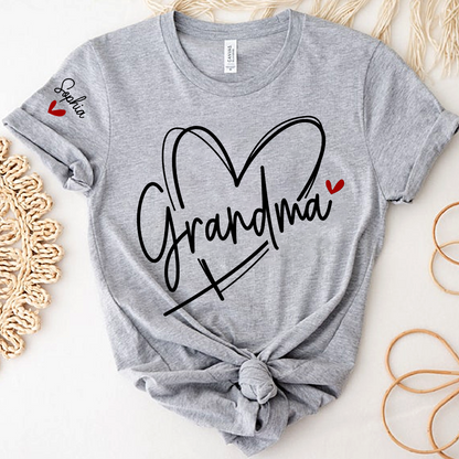 Grandma And Grandkids Heart Tshirt Personalized Family Name T Shirt For Grandma