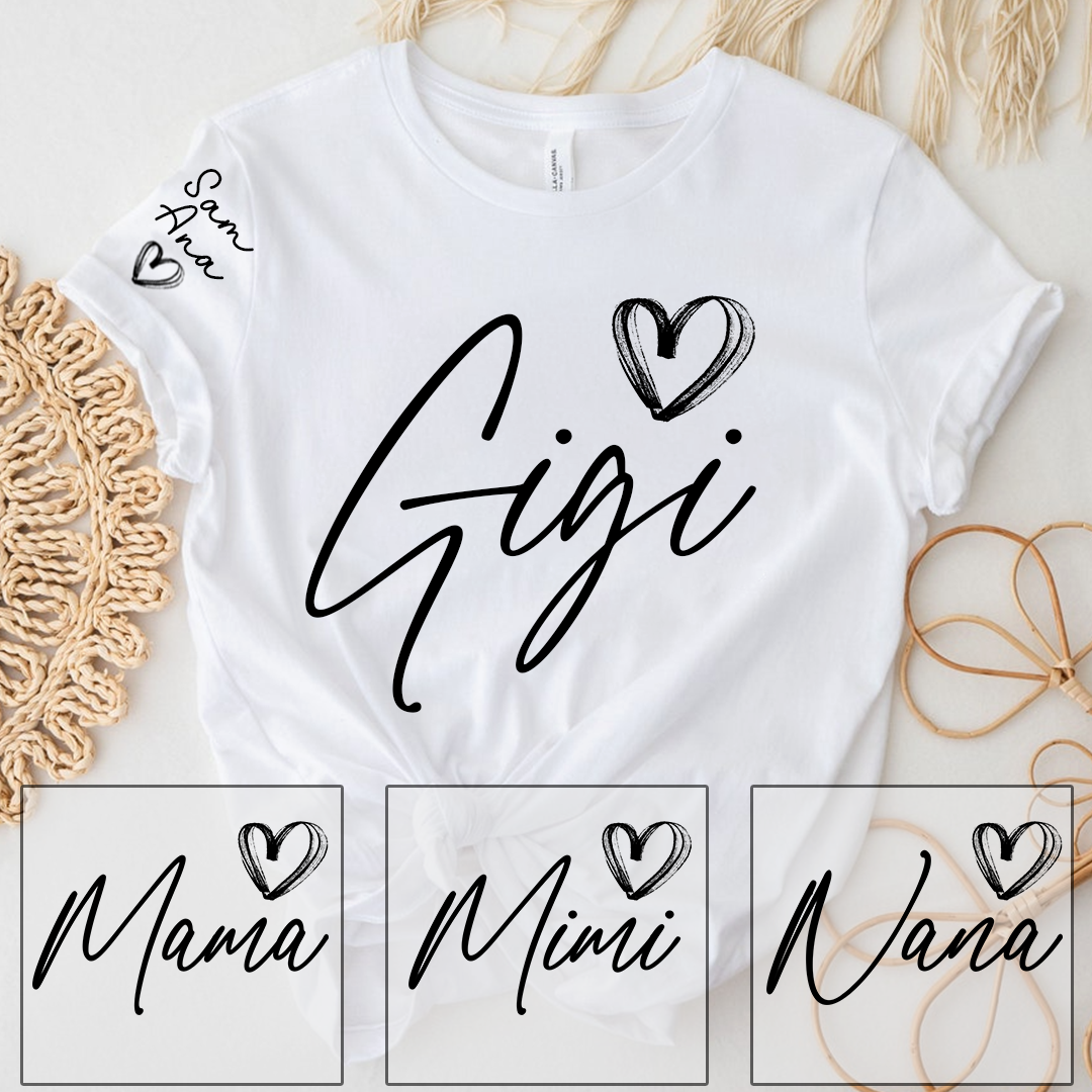Personalized Gigi Heart T-Shirts, Custom designed Family T-shirts Featuring Hearts And Names