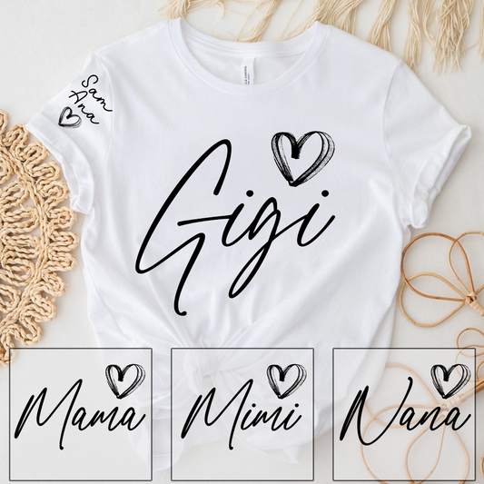 Personalized Gigi Heart T-Shirts, Custom designed Family T-shirts Featuring Hearts And Names