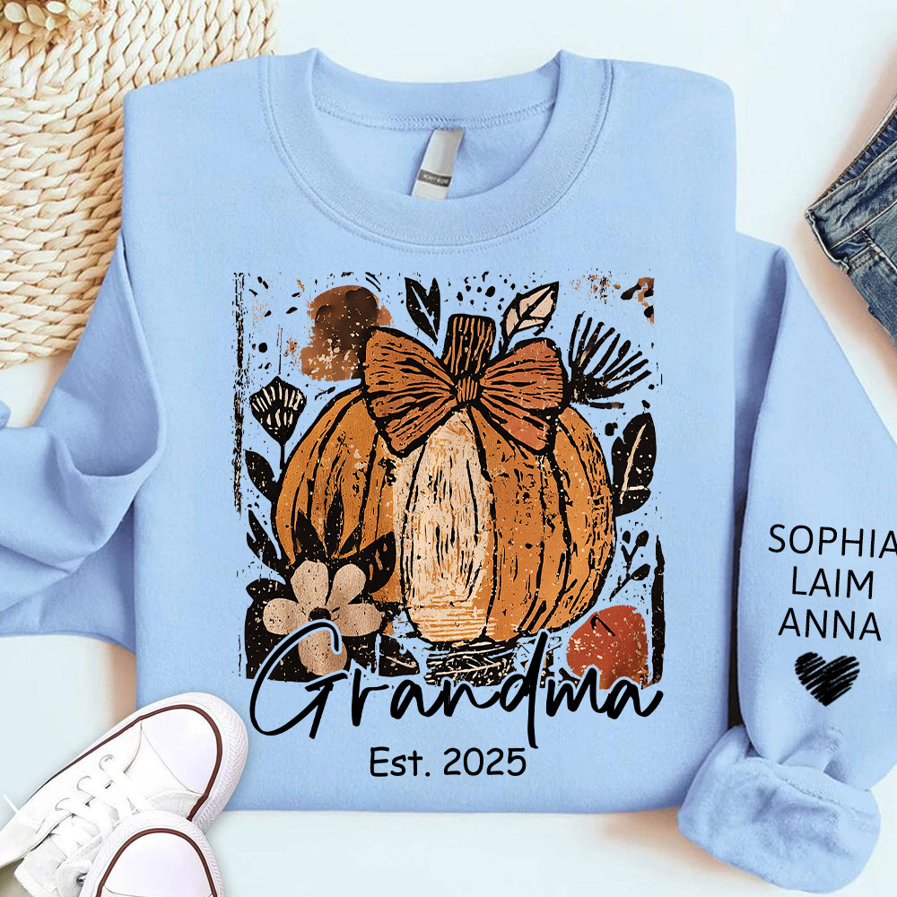 Personalized Preppy Pumpkin Season Sweatshirt, Custom Nickname for Grandma and Kids
