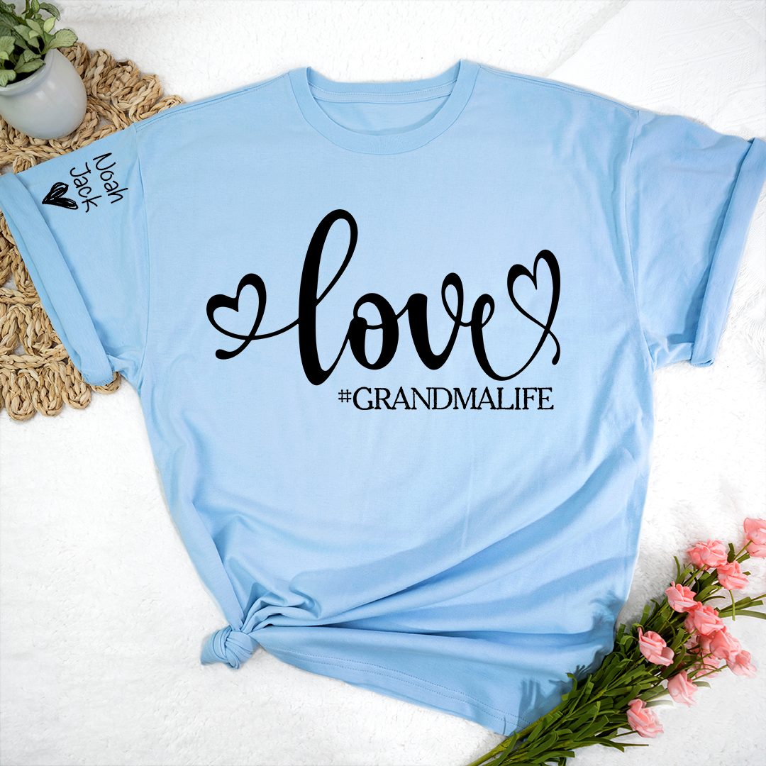 Love Grandma Life T-Shirt, Personalized Grandma Tee with Custom Names