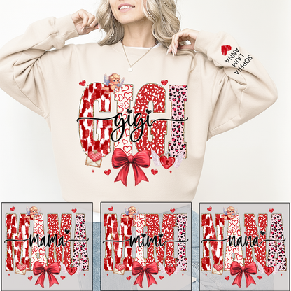 Personalized Valentine Gigi coquette Sweatshirt, Gifts for Grandma, Custom Grandma and Grandchild Names