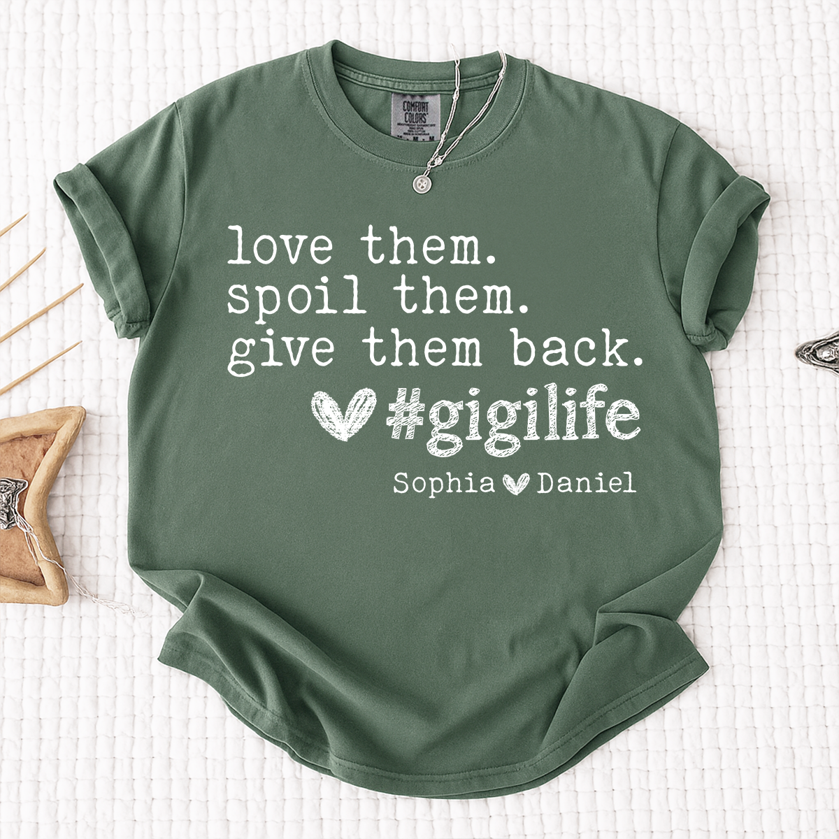 Comfort Colors Gigi Life Shirt Love Them Spoil Them Give Them Back, Personalized Gigi T Shirt with Kids Names, Funny Grandma Gift