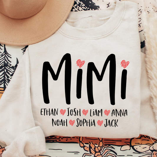 Mimi Heart Personalized Sweatshirt, Custom Grandma Gift with Grandkids' Names