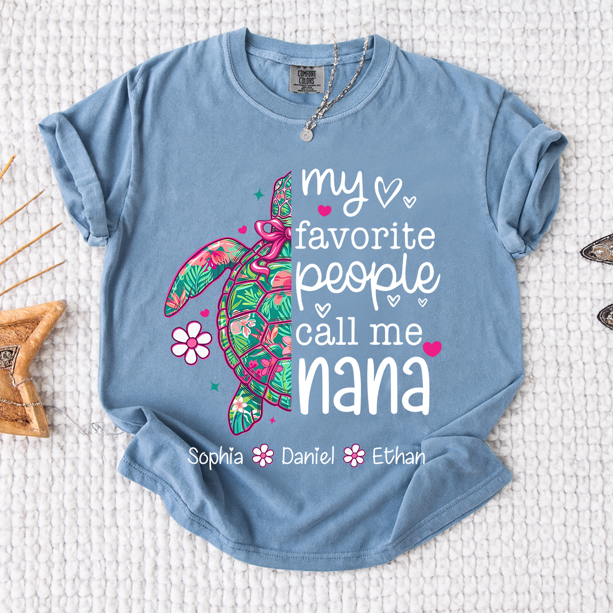 Comfort Colors® Personalized Nana Sea Turtle Shirt, My Favorite People Call Me Nana Tee, Custom Grandkids Names T Shirt, Coastal Grandma Gift