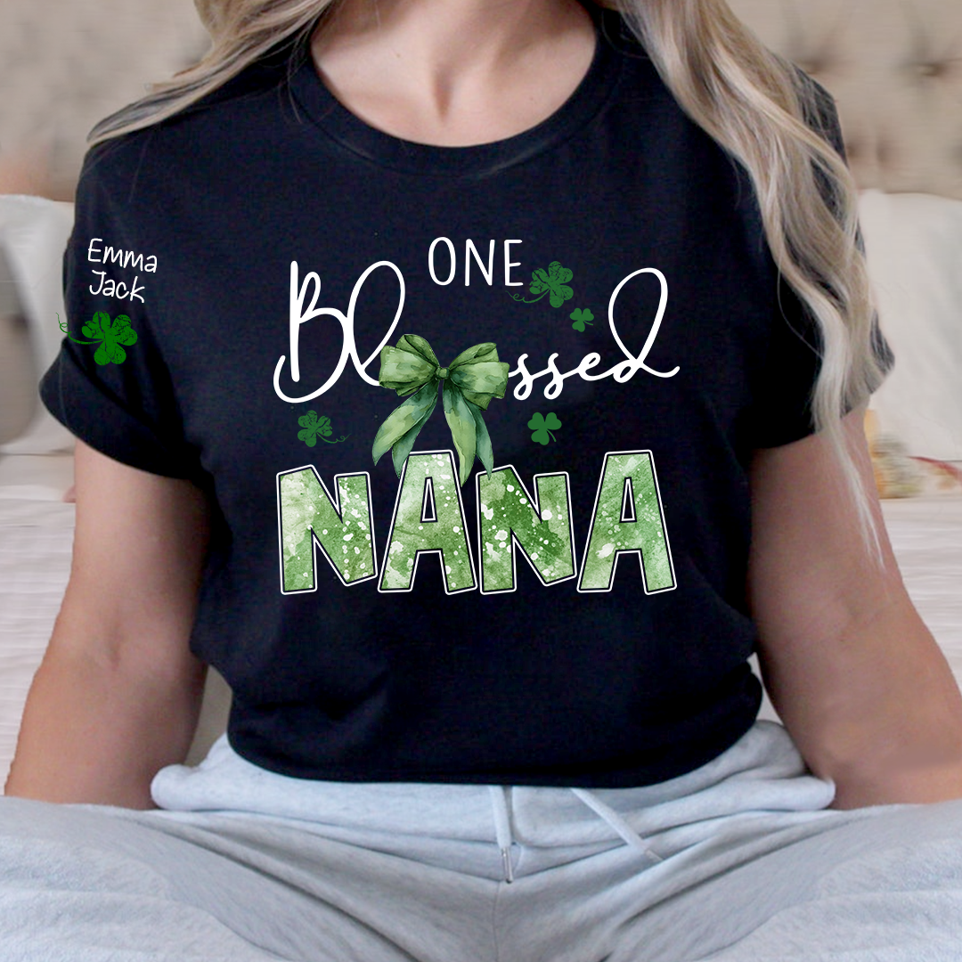 One Blessed Nana T-Shirt, St Patrick’s Day Shamrock Family T Shirt with For Gift Grandma And Kids