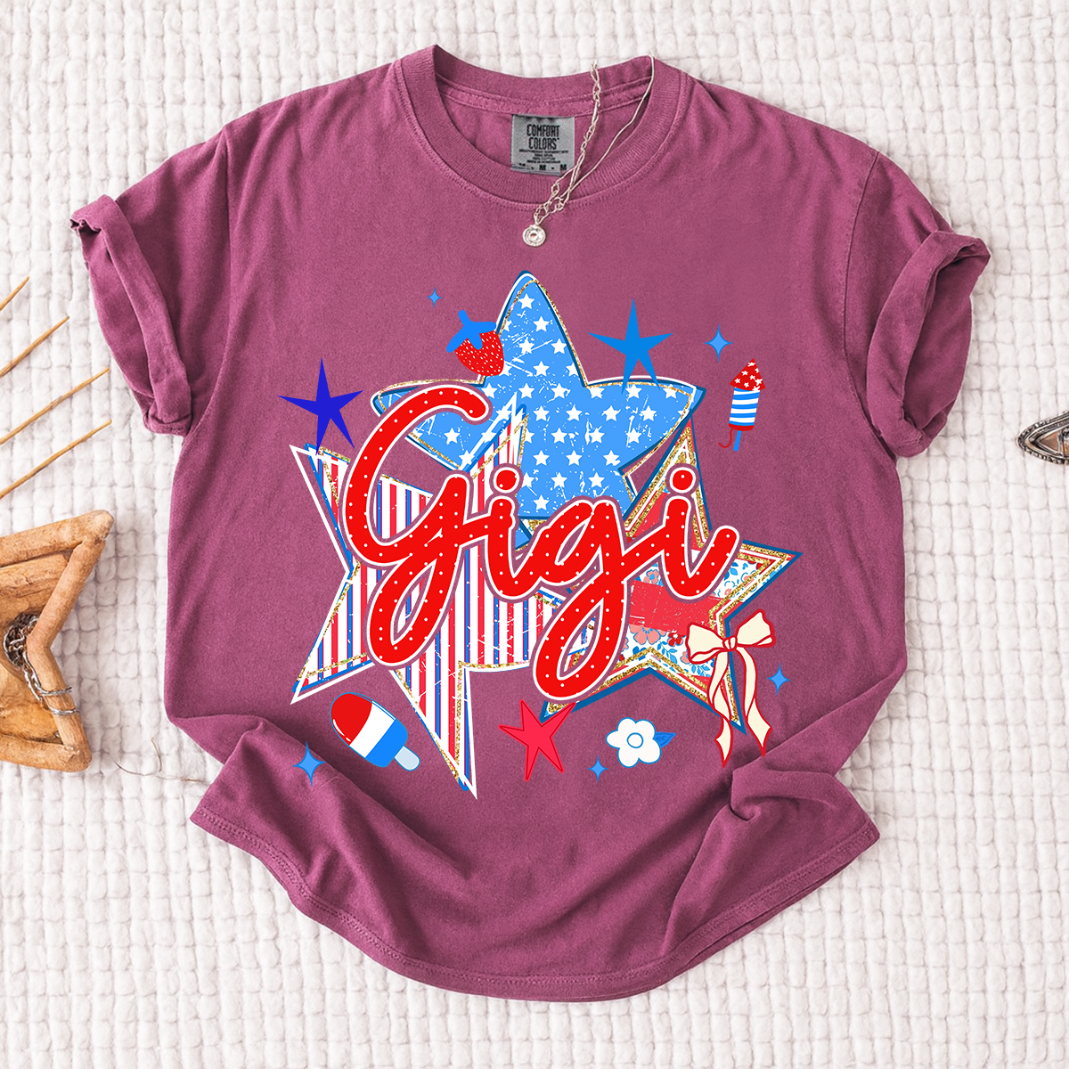 Comfort Colors® Personalized Gigi 4th of July Shirt, Patriotic Star Graphic Tee, Custom Grandma T Shirt, Independence Day Gift for Gigi
