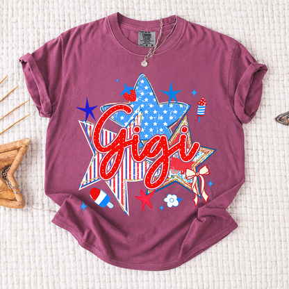 Comfort Colors® Personalized Gigi 4th of July Shirt, Patriotic Star Graphic Tee, Custom Grandma T Shirt, Independence Day Gift for Gigi