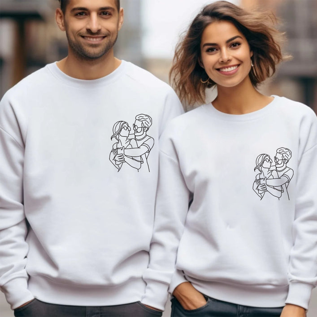 Custom Portrait From Photo, Couple Drawing, Personalized Family Portraits Embroidered Sweatshirt