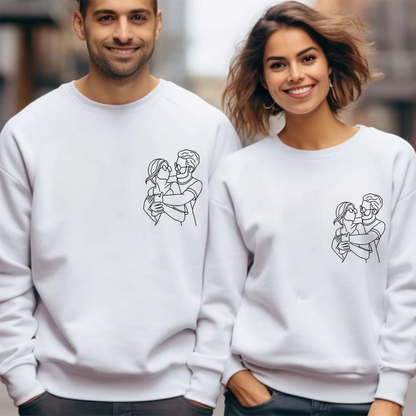 Custom Portrait From Photo, Couple Drawing, Personalized Family Portraits Embroidered Sweatshirt
