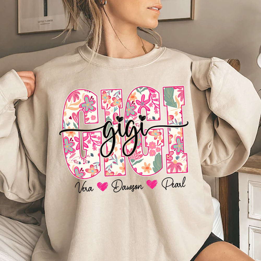 Gigi Sweatshirt Cute Floral Graphic Tee, For Gift Grandma And Kids