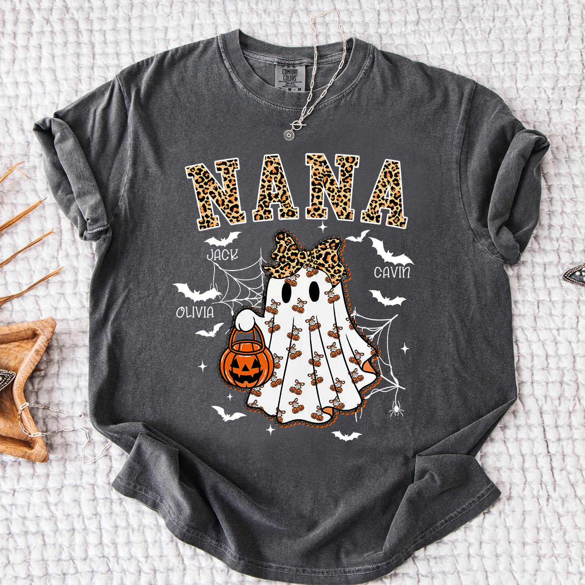 Comfort Colors® Custom Mimi Ghost Shirt, Halloween Outfit with Kids Names