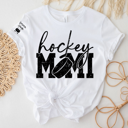 Hockey Mimi Shirt with Custom Names, Hockey Puck and Stick Design Family T Shirt