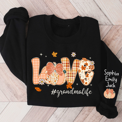 Custom Love Grandma Pumkin, Preppy Floral Fall Grandma And Kids