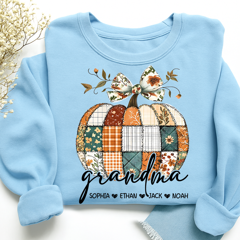Vintage Patchwork Pumpkin Sweatshirt,  ustom Gifts for Grandma and Grandchild