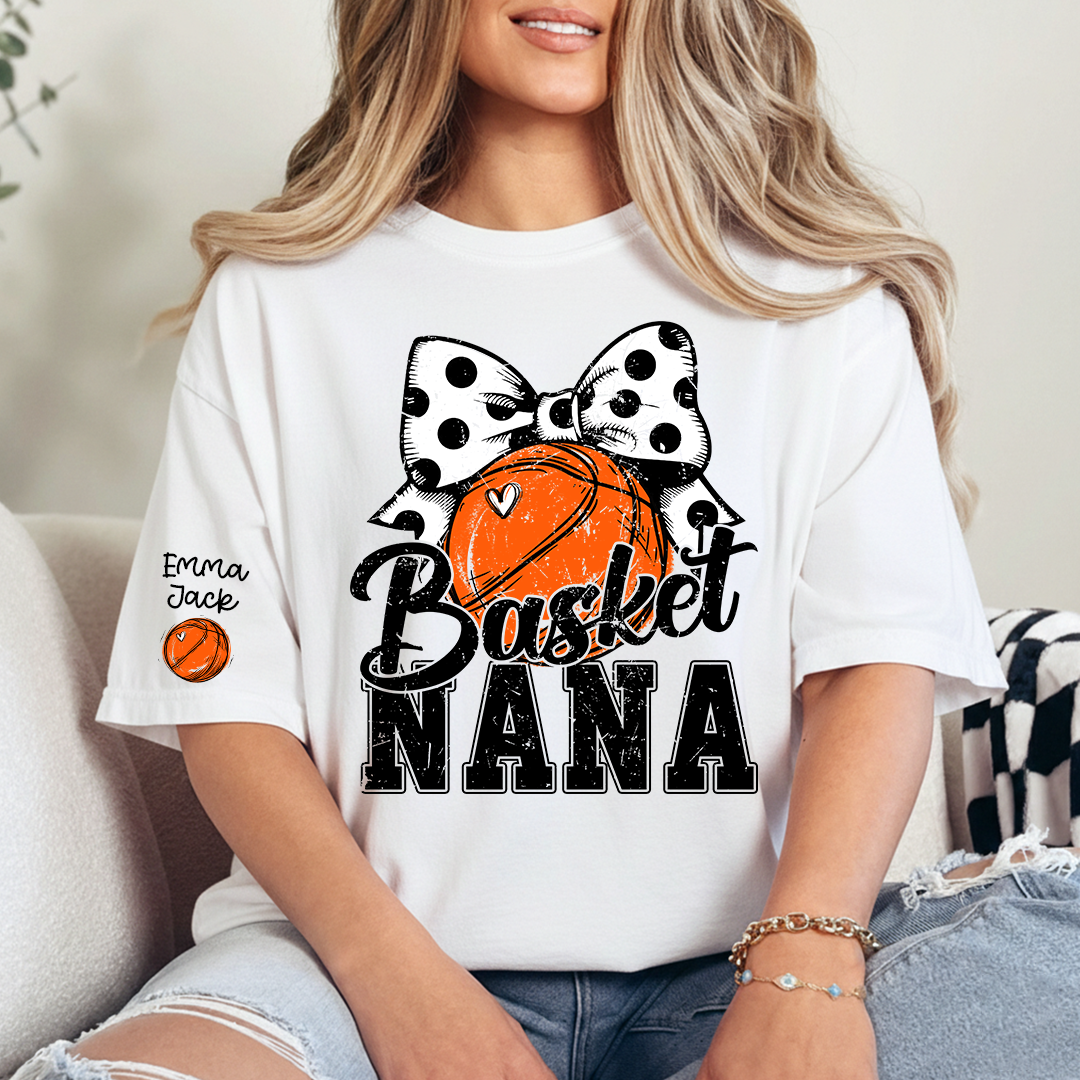 Basketball Game Day Nana T-Shirt, Custom Grandchildren Names Sports Fan Tee