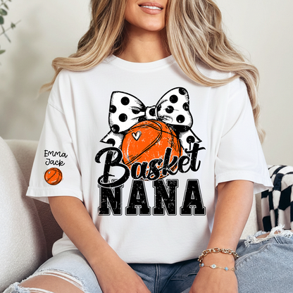 Basketball Game Day Nana T-Shirt, Custom Grandchildren Names Sports Fan Tee