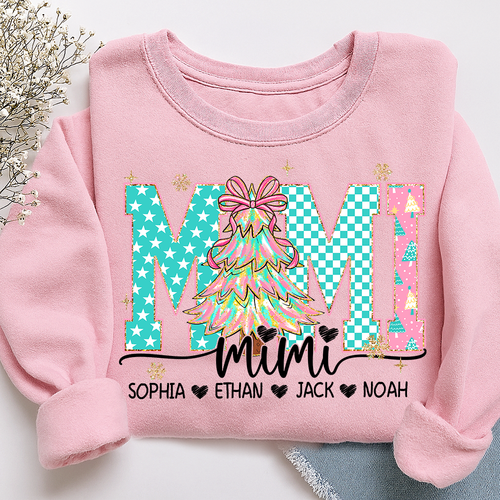 Mimi Christmas Shirt, Custom Grandma Sweatshirt with Grandkids Names