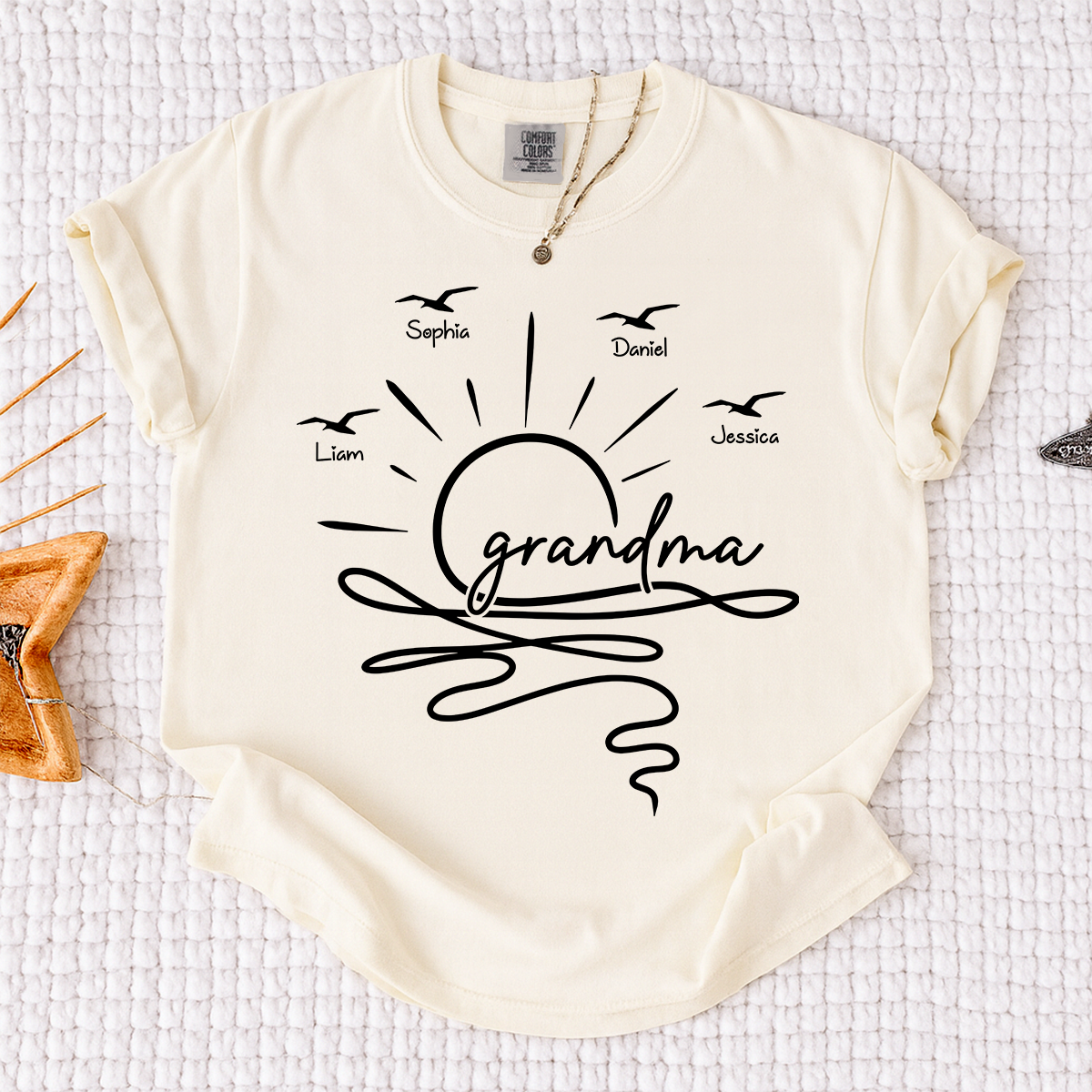 Comfort Colors Personalized Grandma Sunset Shirt, Custom Grandkids Names T Shirt, Beach Grandma Gift for Nana Mimi Gigi Women