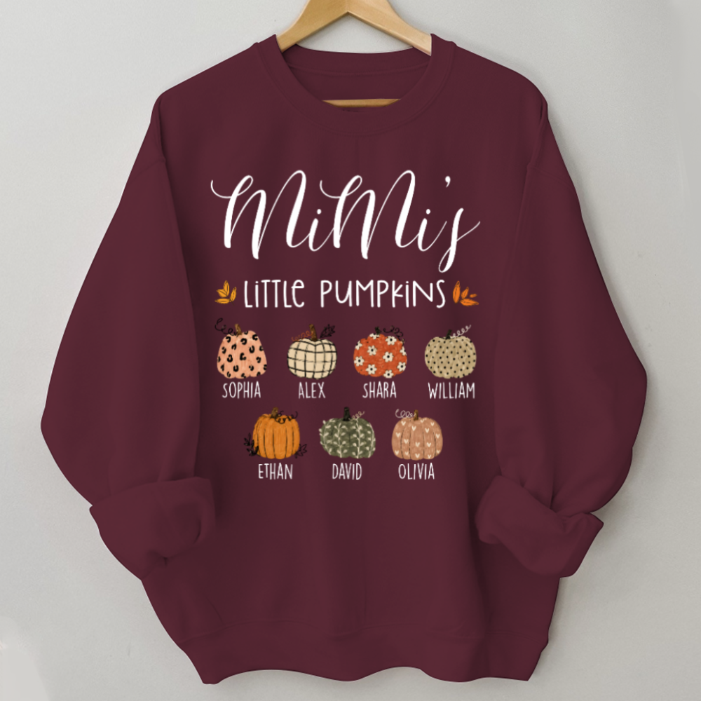 Personalized Mimi Little Pumpkins Sweatshirt, Custom Kids Names Fall Crewneck, Pumpkin Family Shirt for Grandma