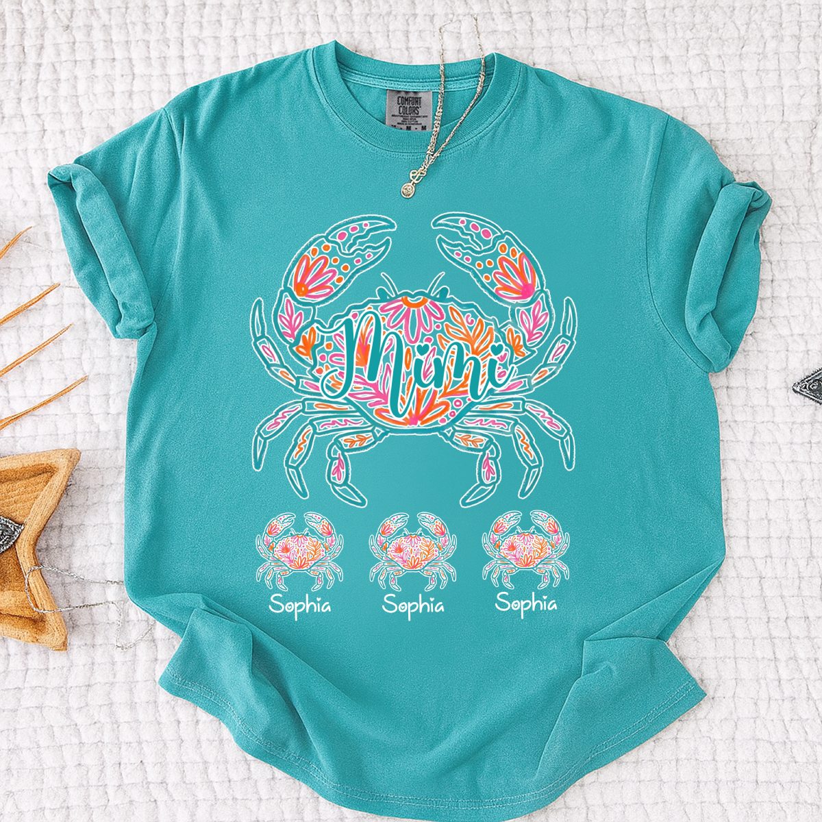 Comfort Colors Personalized Floral Crab Shirt for Women – Custom Name Cancer Zodiac Graphic Tee, Cute Beach Summer T-Shirt