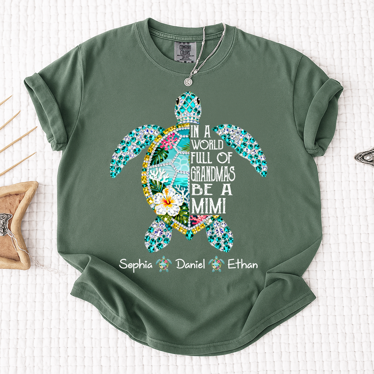 Comfort Colors Personalized Mimi Sea Turtle Shirt – Custom Grandkids Names Turtle T-Shirt, In a World Full of Grandmas Be a Mimi Gift
