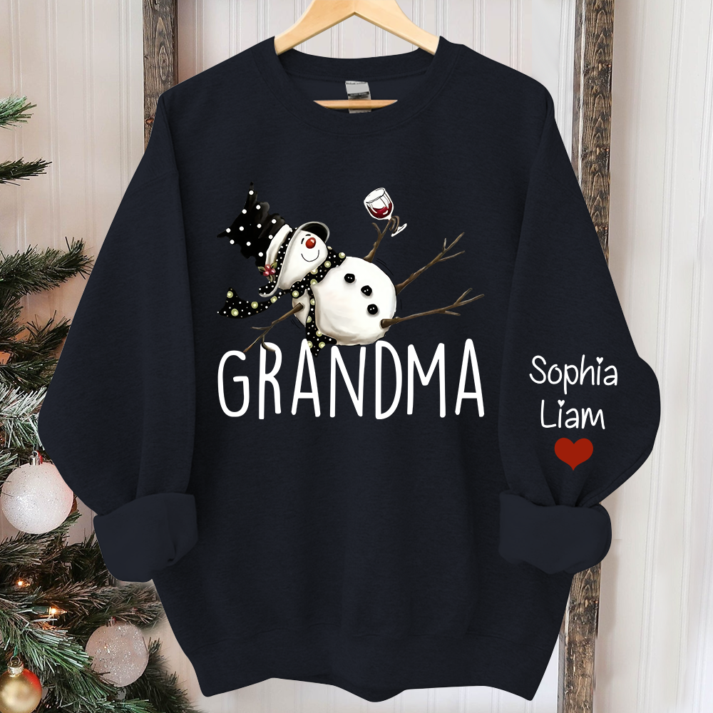 Custom Grandma Snowman And Kids Christmas Sweatshirt