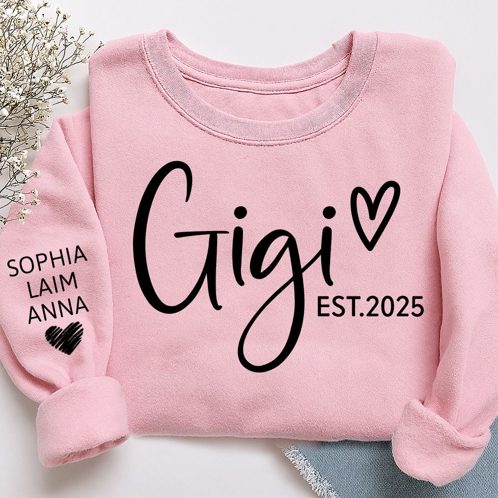 Personalized Gigi Est Heart Sweater, Gift for Grandma and Kids, Unique Gift for Grandma and Family