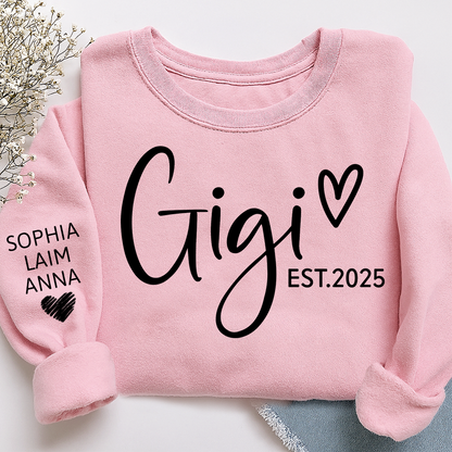 Personalized Gigi Est Heart Sweater, Gift for Grandma and Kids, Unique Gift for Grandma and Family