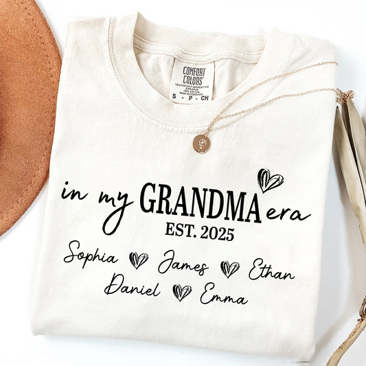 Comfort Colors In My Grandma Era Est 2025 Custom Shirt, Gift for Grandmother with Kids' Names