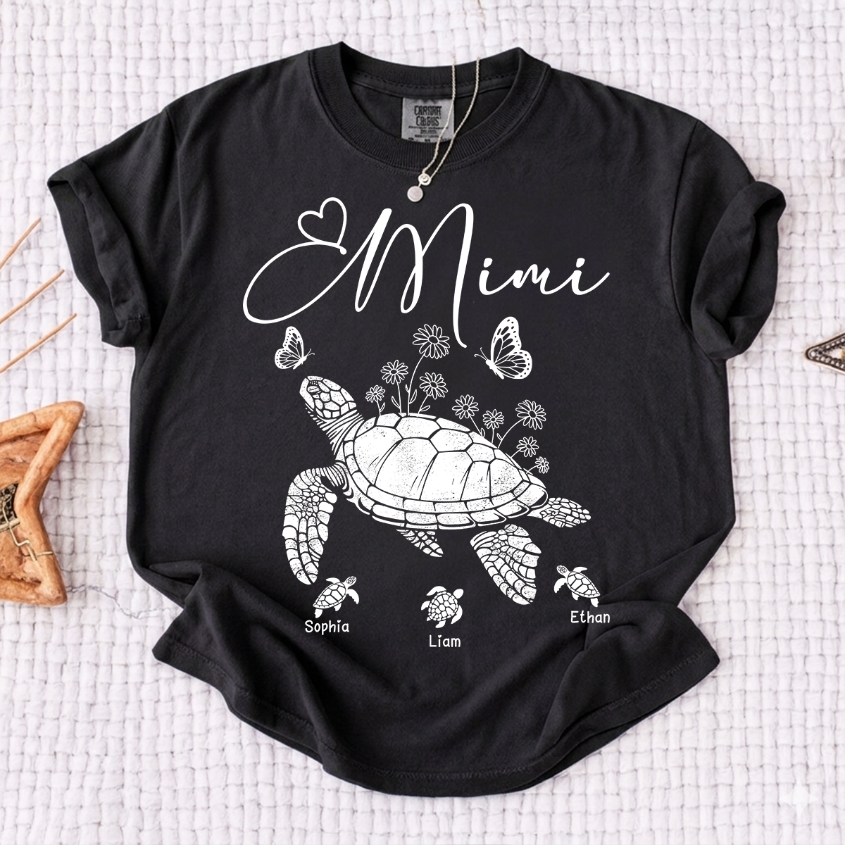 Comfort Colors® Personalized Mimi Shirt featuring A Turtle, Grandma And Grandchildren, A unique Gift For Grandma And Family