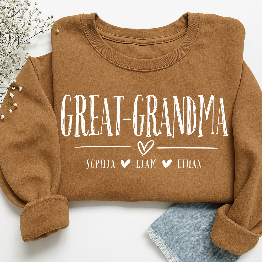 Personalized Great-Grandma Heart Sweatshirt, Customized Gifts for Grandma and Kids