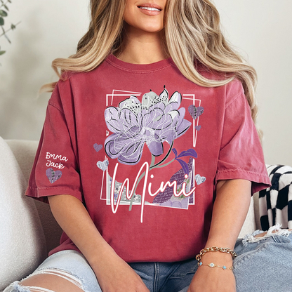 Personalized Mimi Shirt – Floral Mimi T-Shirt with Custom Name and Elegant Purple Design