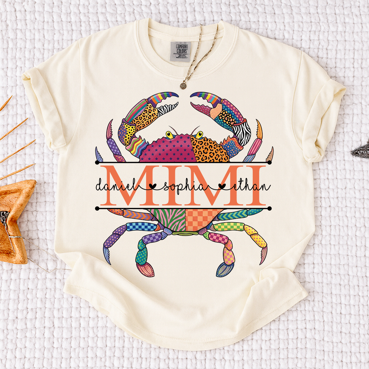 Comfort Colors® Personalized Mimi Crab T-Shirt for Women Colorful Summer Graphic Tee