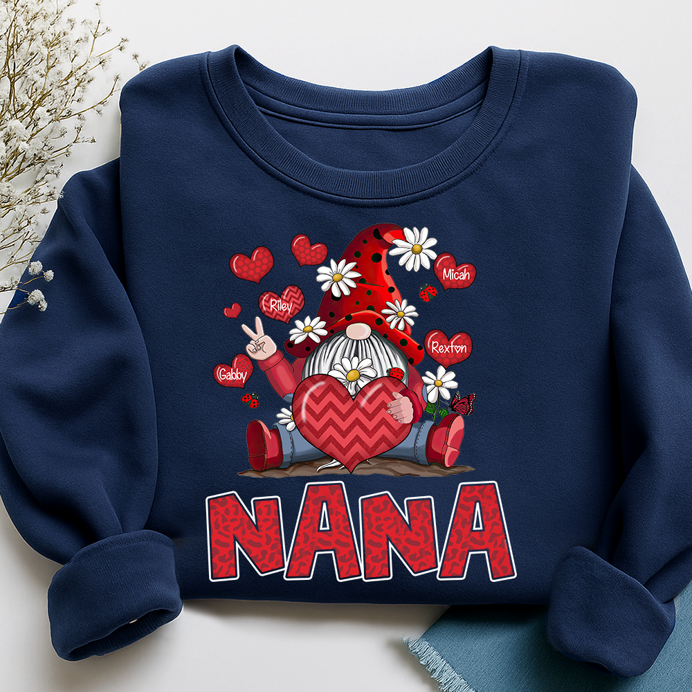 Nana Valentine Sweatshirt with Gnome Heart Design, Cute Family Love Crewneck