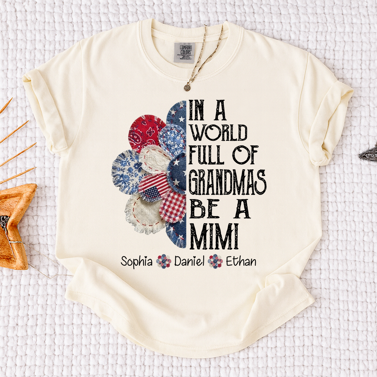 Comfort Colors In a World Full of Grandmas Be a Mimi T Shirt, Custom Family Shirt with Kids Names, Ideal for Mother's Day and Patriotic Events