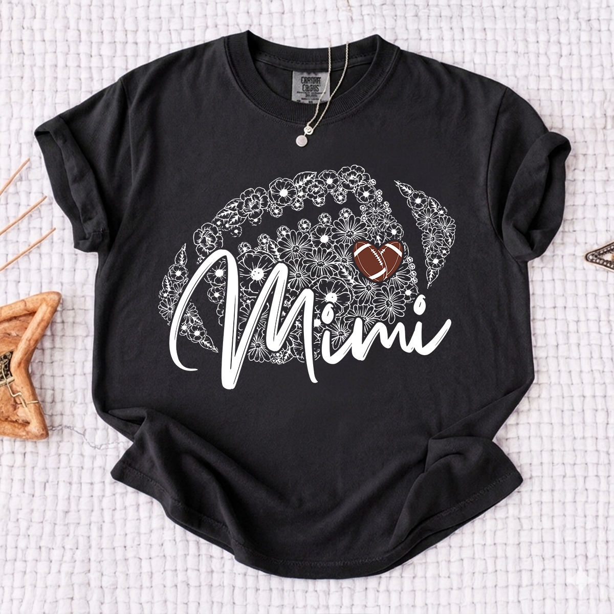 Comfort Mimi Football Shirt, Personalized Mimi T-Shirt with Floral Football Design