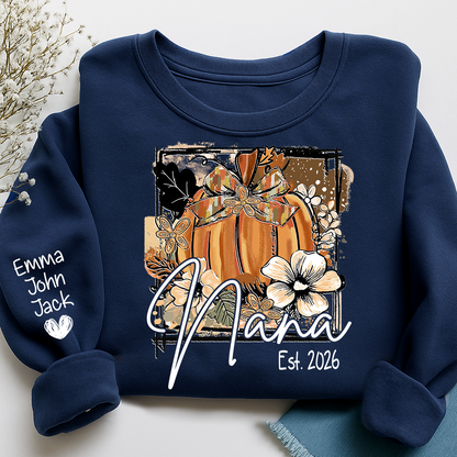 Mimi Fall Pumpkin Bow T Shirt, Personalized Grandma Tee, Autumn Floral Graphic Shirt, Gift for Mimi Lovers and Family